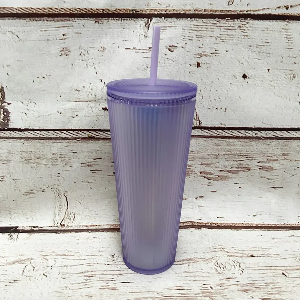 STARBUCKS Purple Iridescent Pleated Ribbed Venti Cold Cup Tumbler 24 oz